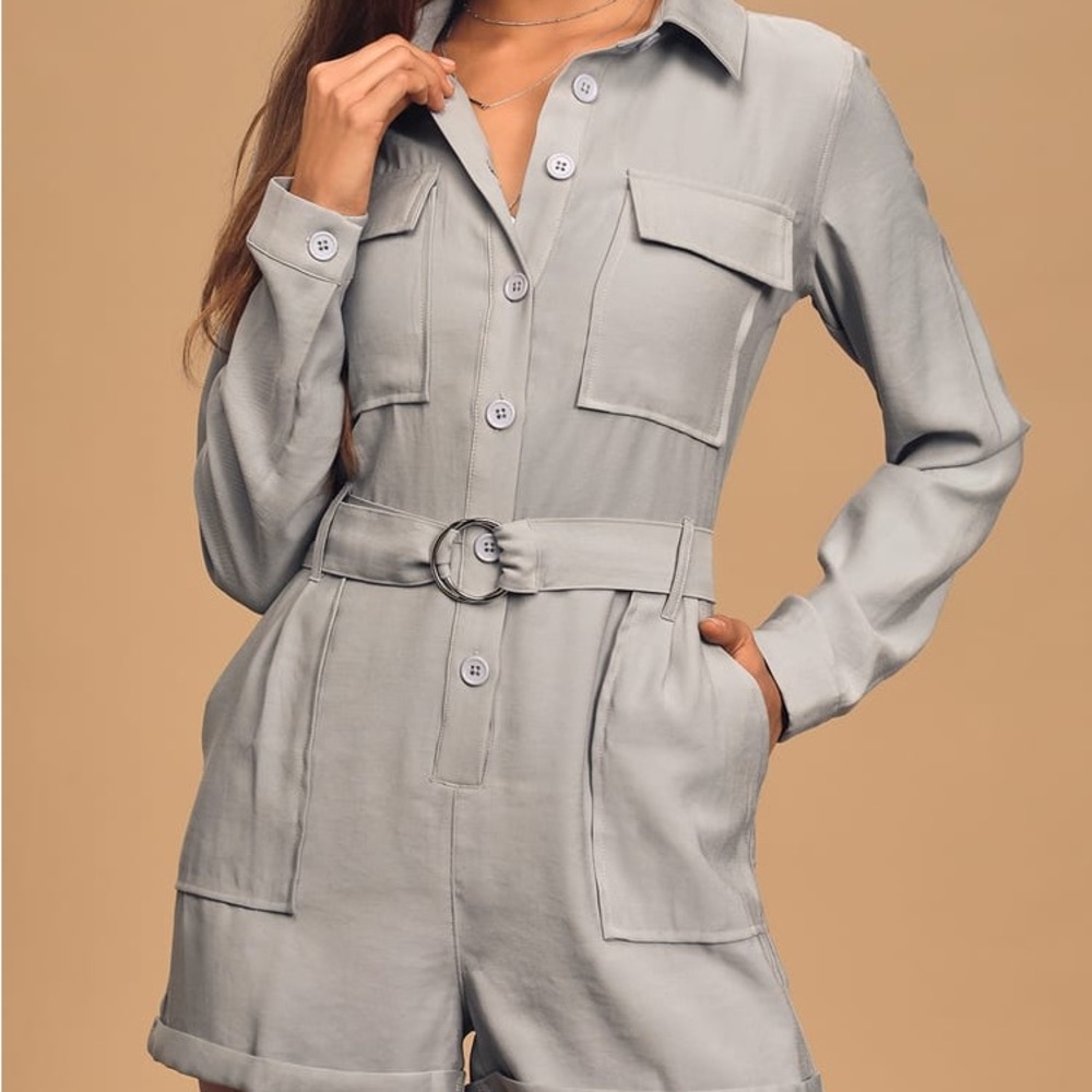 Safari Bound Light Blue Long Sleeve Button-Up Romper